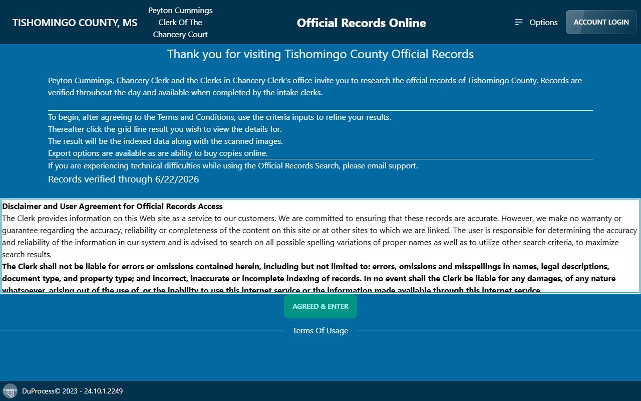 Tishomingo County DuProcess land records search application