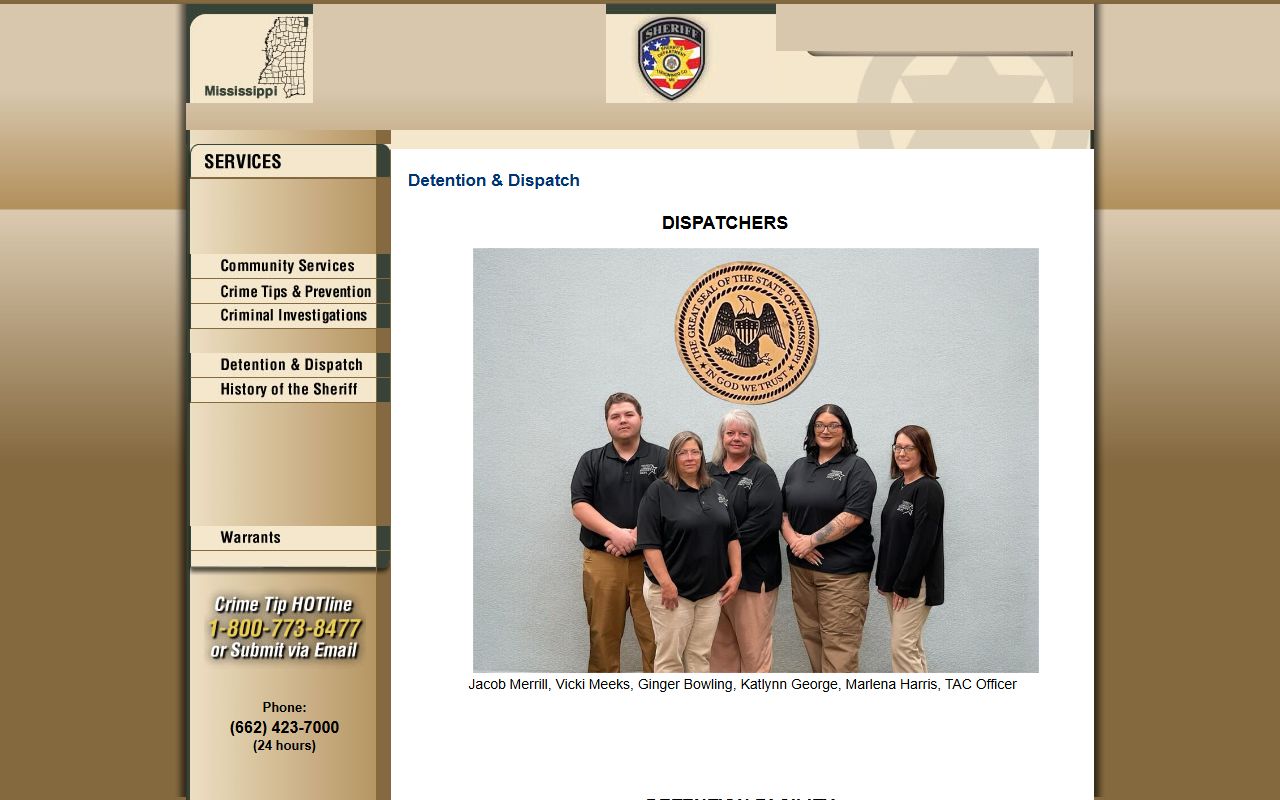 Tishomingo County arrest and booking charge records at the detention center