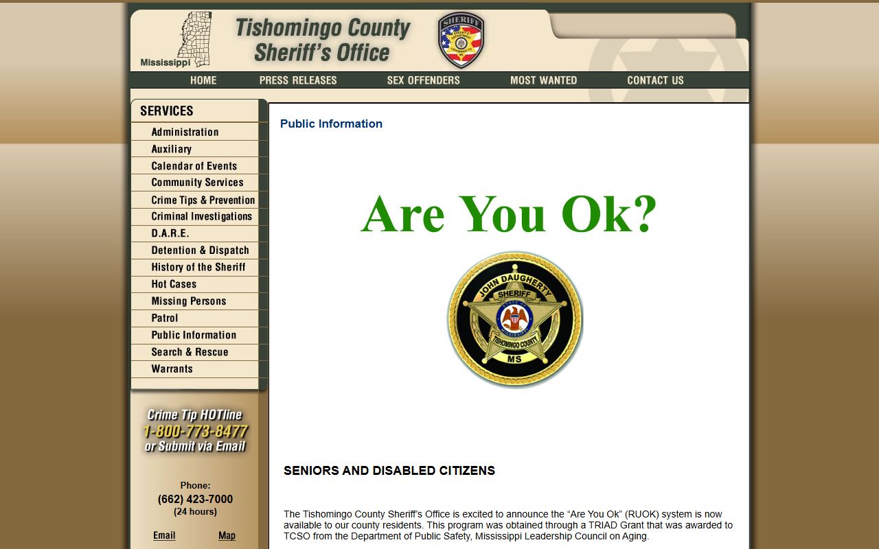 Tishomingo County charge status and detention records information