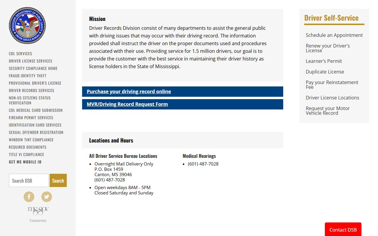 Mississippi DPS driver records home page beside Tishomingo County court records