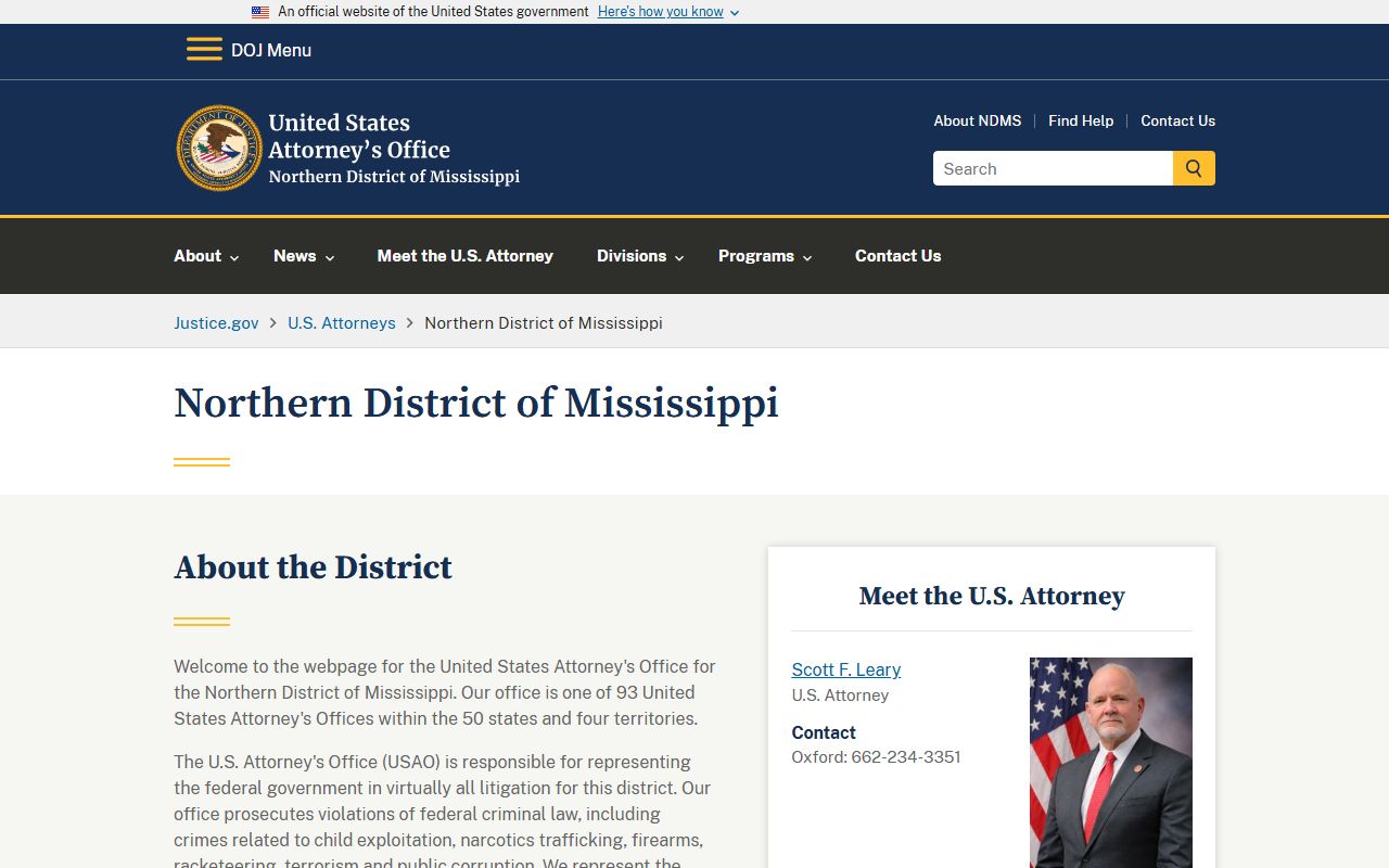 Tishomingo County criminal court records U.S. Attorney for the Northern District of Mississippi