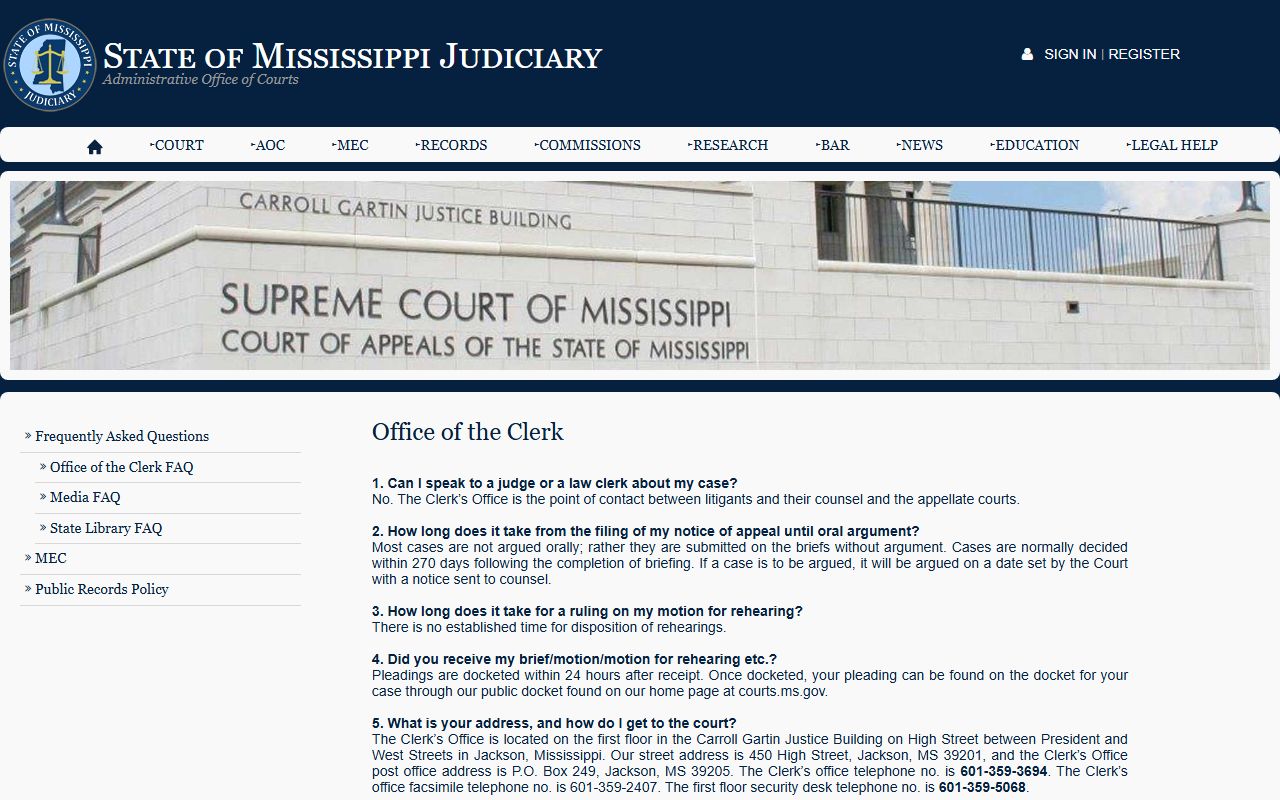 Tishomingo County Circuit Court records, Mississippi Judiciary records FAQ