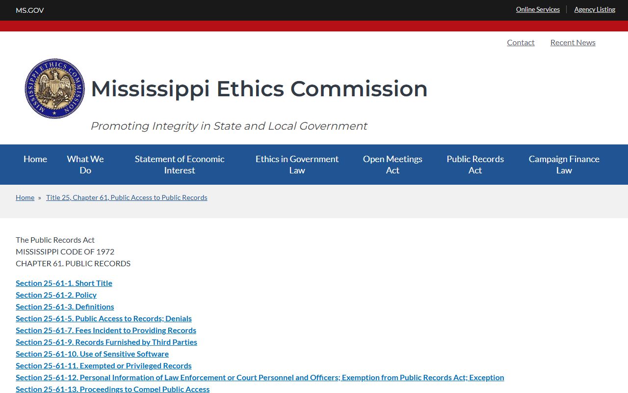 Mississippi Public Records Act guide for Tishomingo County court records