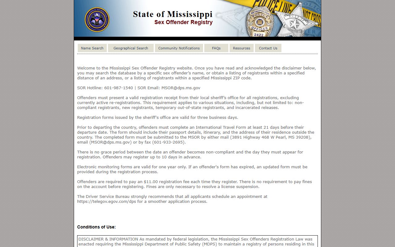 Mississippi Sex Offender Registry search covering Tishomingo County records
