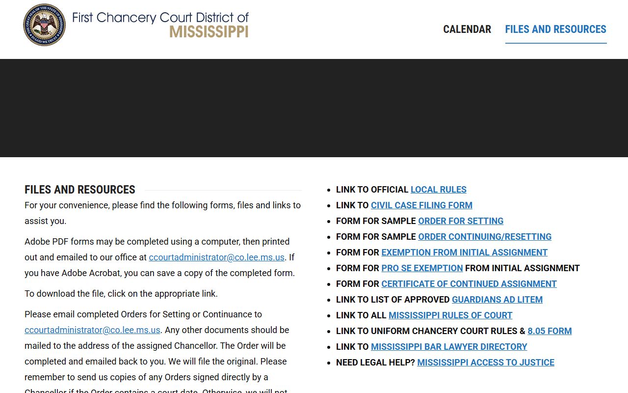 First Chancery Court District files and resources page for Tishomingo County probate records
