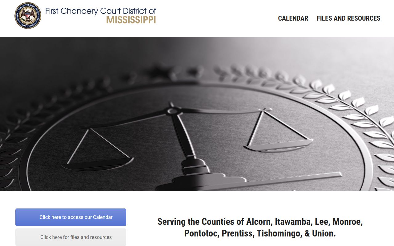 First Chancery Court District home page serving Tishomingo County probate records