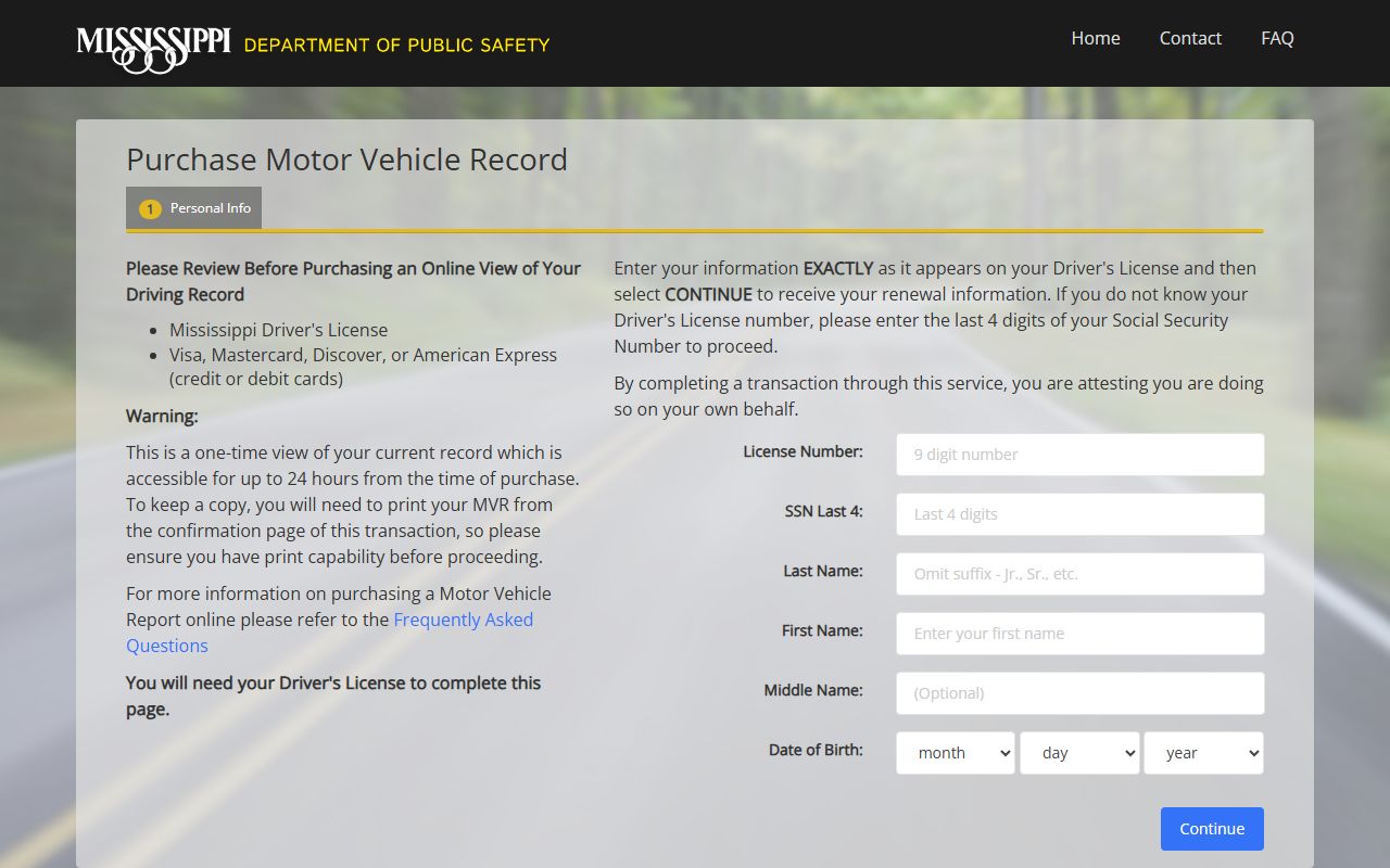Tishomingo County traffic court records and Mississippi DPS motor vehicle record portal