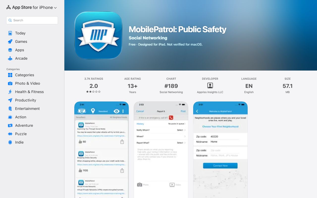 MobilePatrol app Apple App Store page for Tishomingo County warrant records